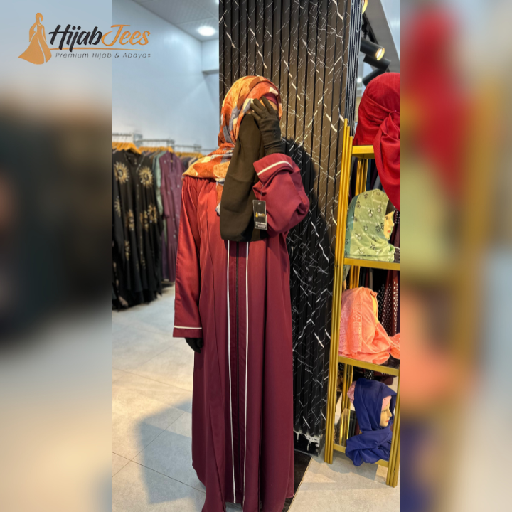 Maroon Front-Open Abaya