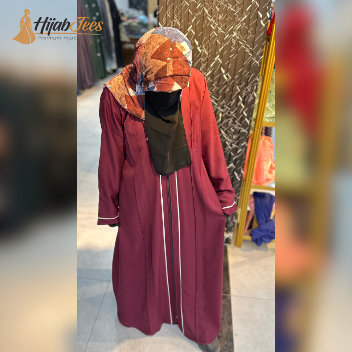 Maroon Front-Open Abaya