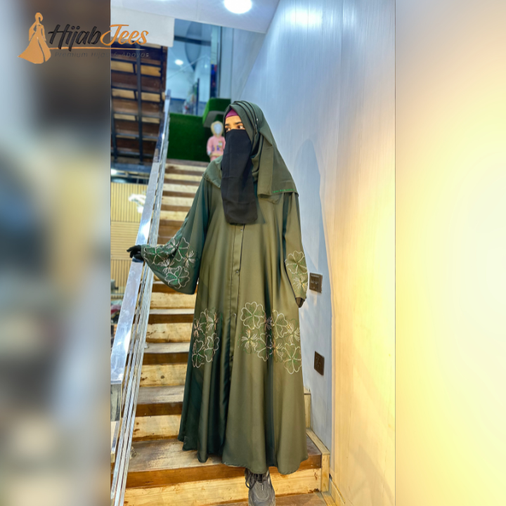 Olive Green Embroidered Abaya