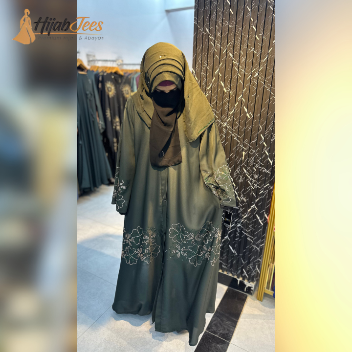 Olive Green Embroidered Abaya