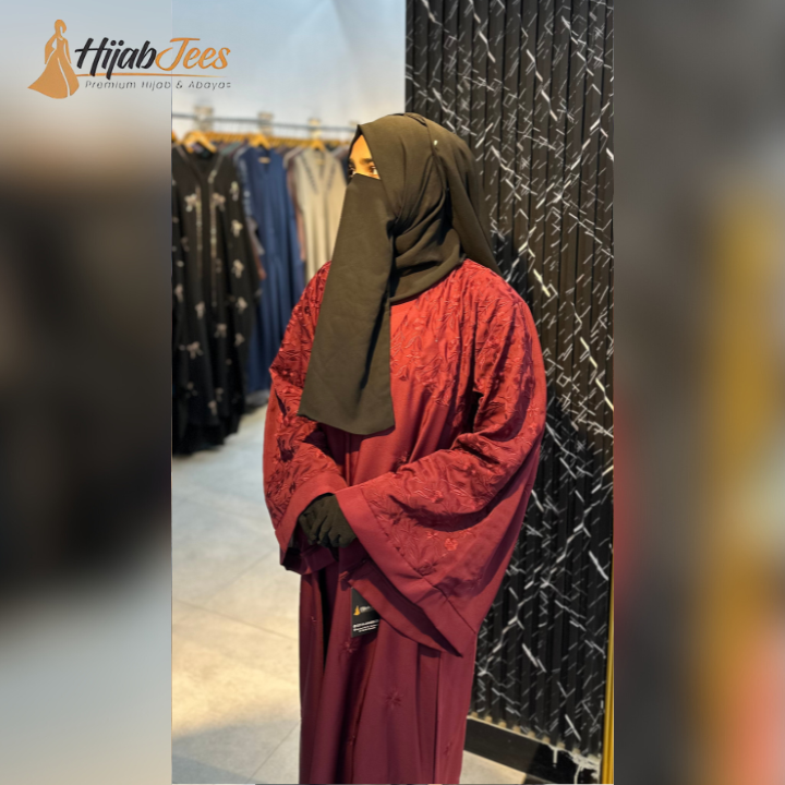 Maroon Embroidered Premium Abaya
