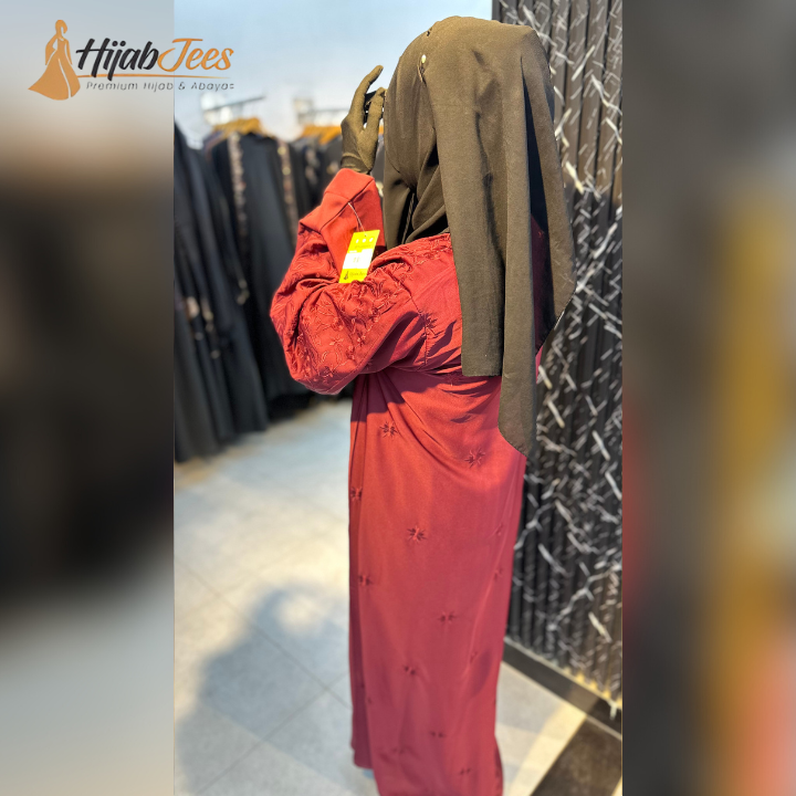 Maroon Embroidered Premium Abaya