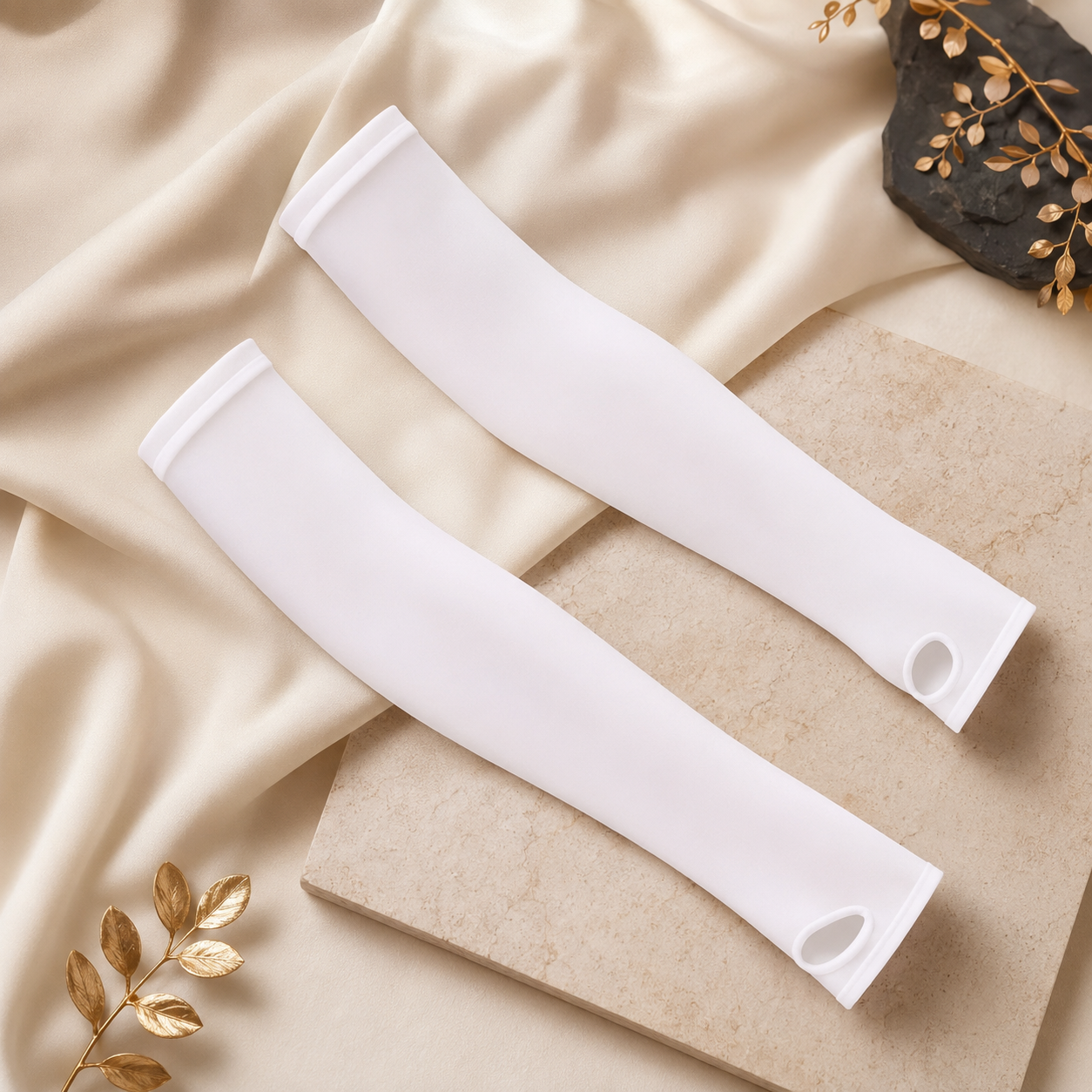 White \Arm Sleeves with Thumb Cut