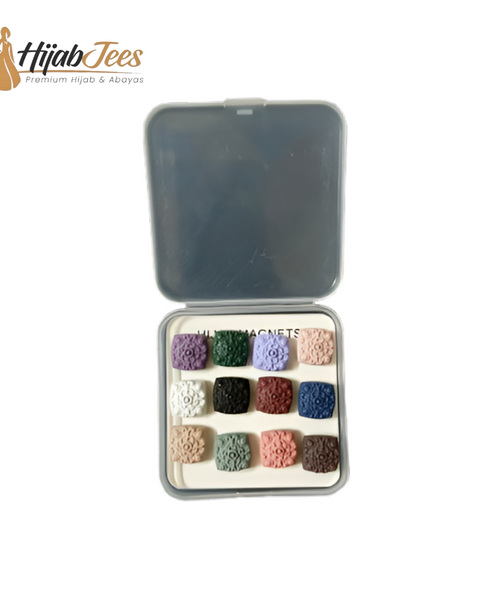 HijabJees Floral Square Magnetic Pins – 12-Piece Color Set