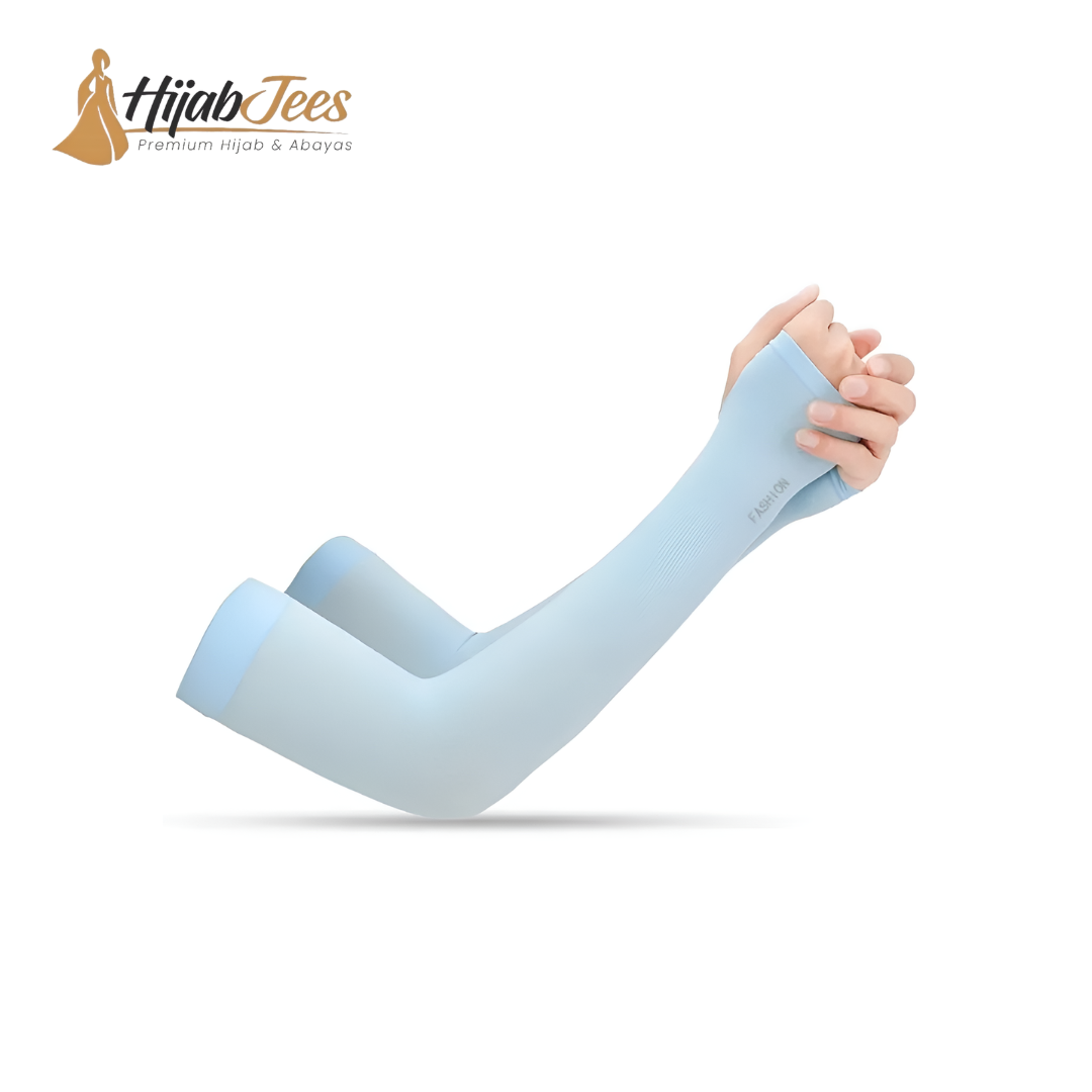 Sky Blue Arm Sleeves with Thumb Cut