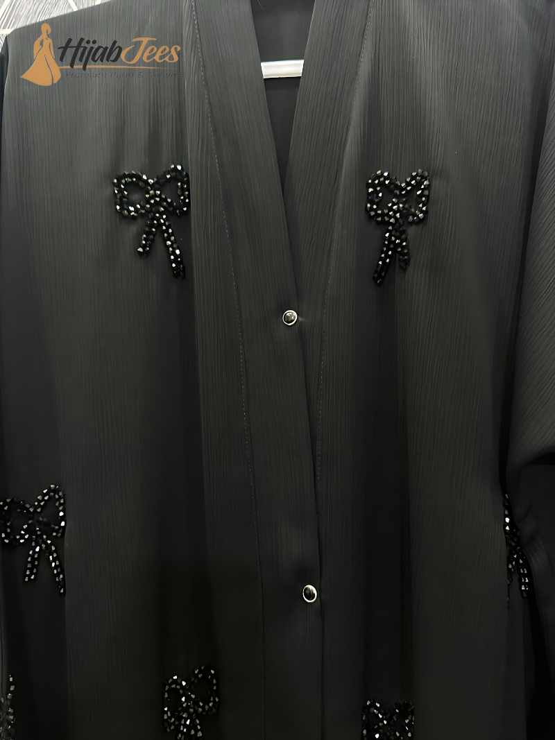 Hand Work Bow Abaya (Black)
