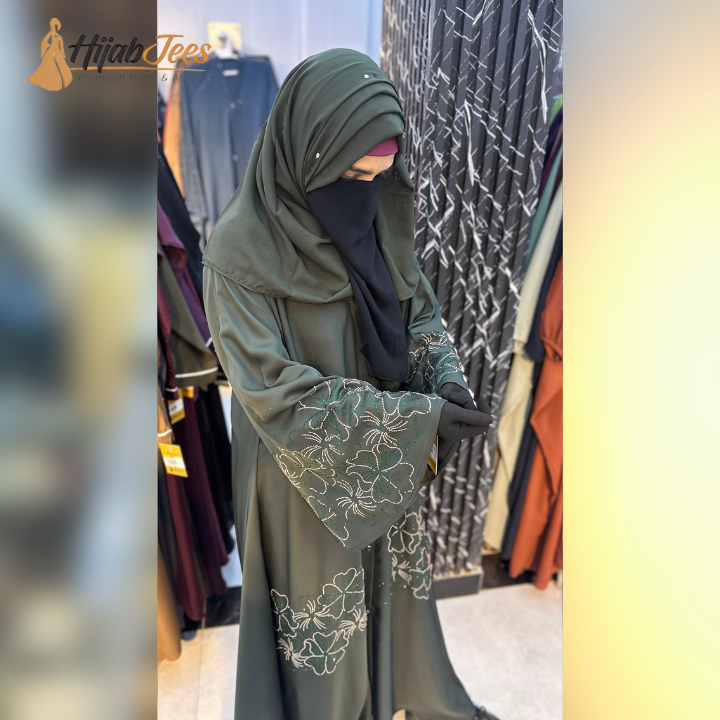 Olive Green Embroidered Abaya