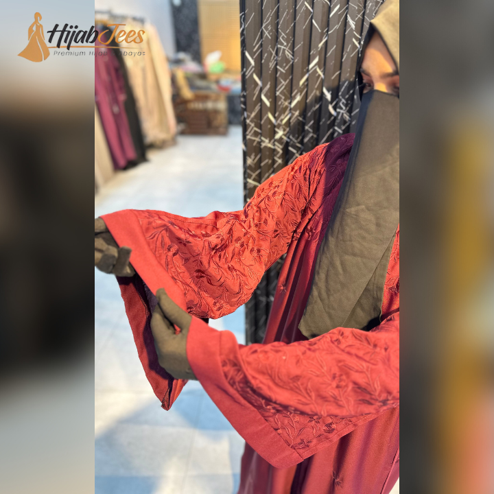 Maroon Embroidered Premium Abaya