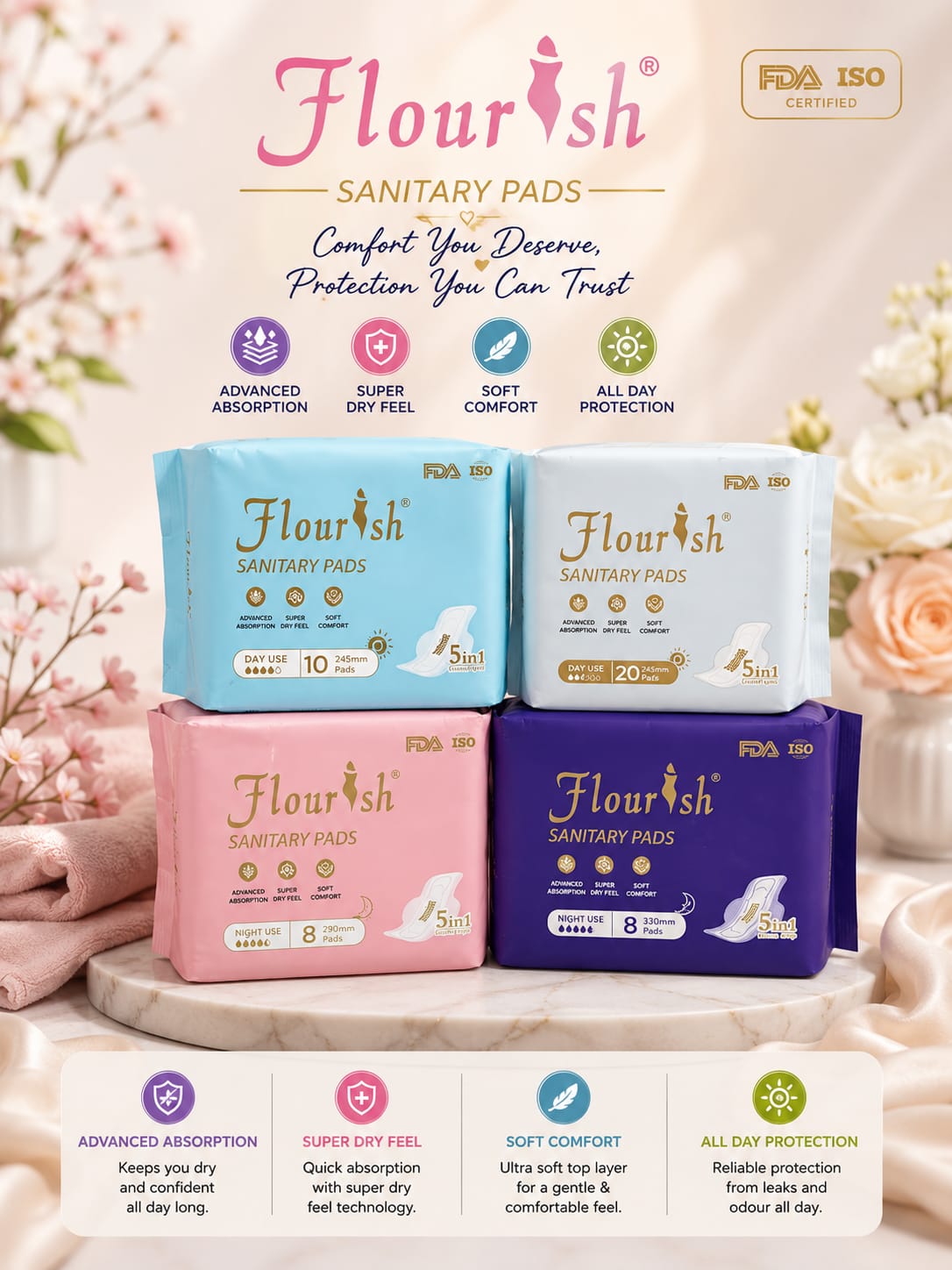 Flourish Sanitary Pads Day & night Used