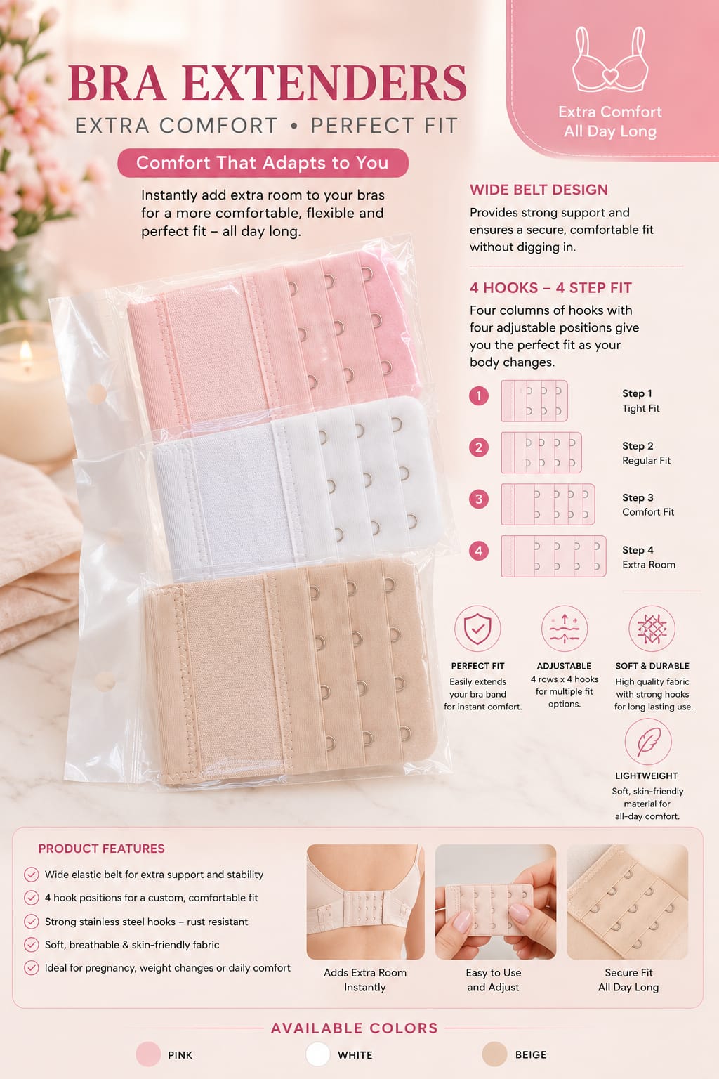 Bra Extenders – Extra Comfort & Perfect Fit Random Colours