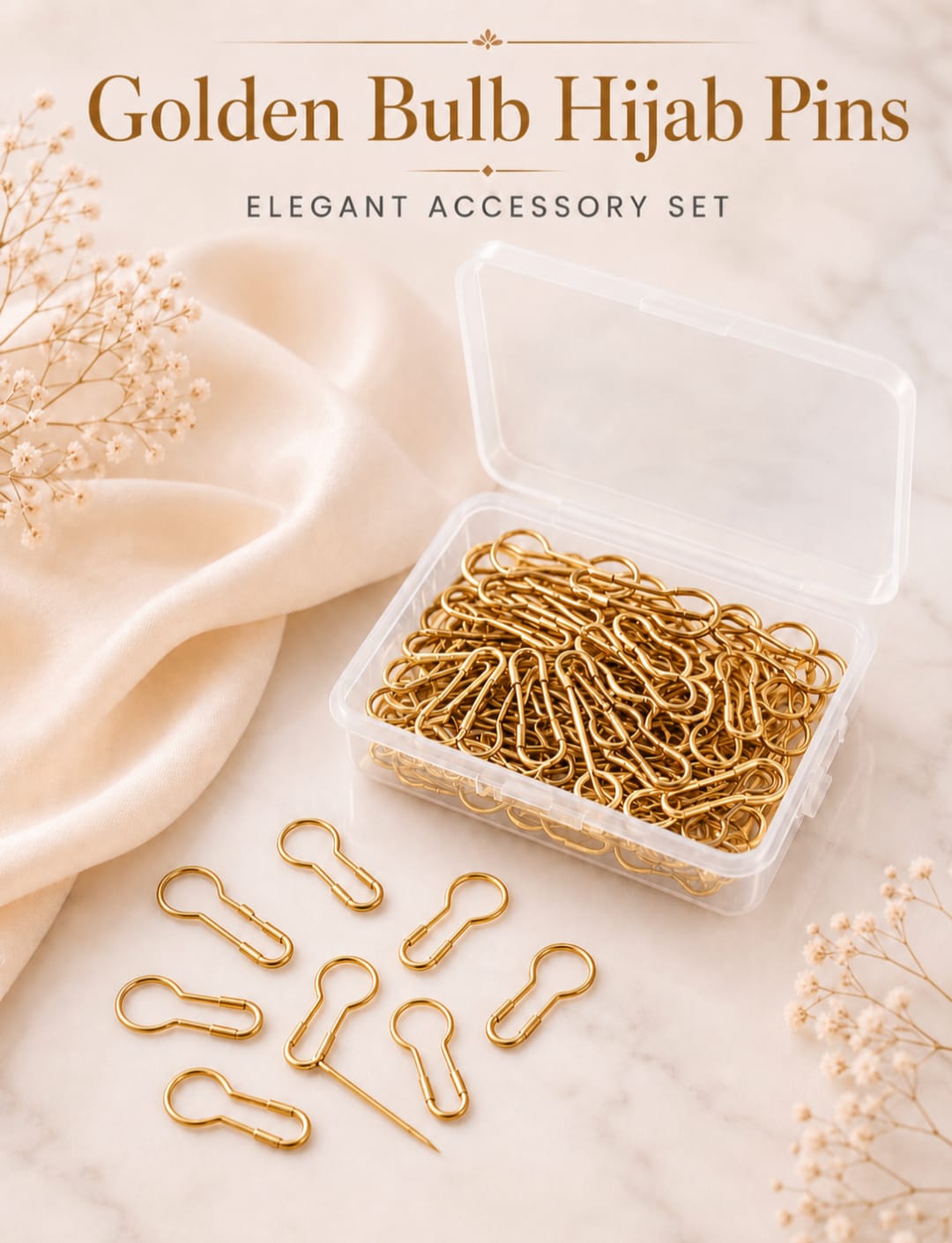 Golden Bulb Hijab Pins – 50 Pcs Pack