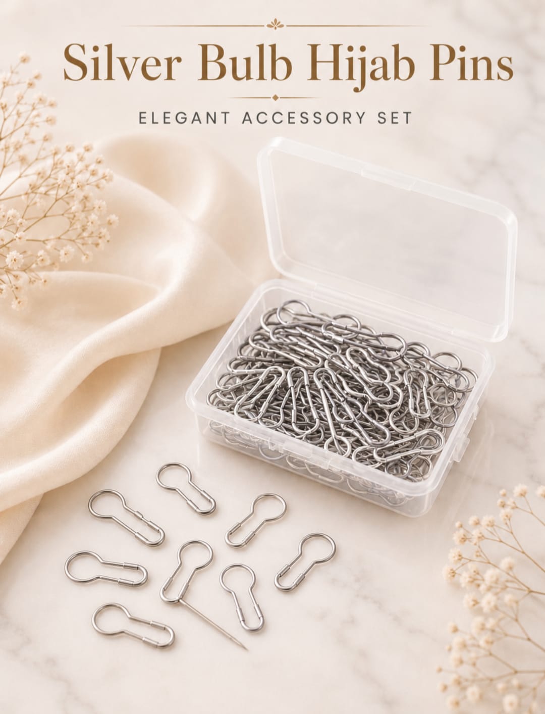 Silver Bulb Hijab Pins – 50 Pcs Pack