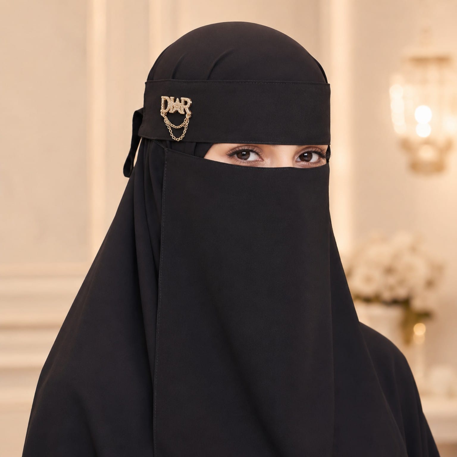 Luxury Black Niqab with Elegant Brooch