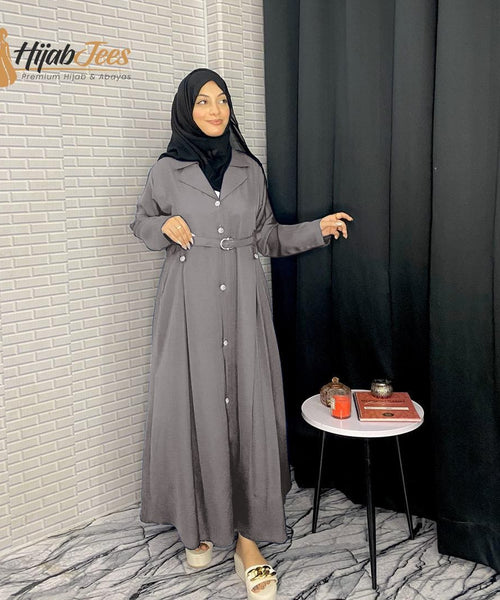 Belted Coat Abaya (Charcoal)